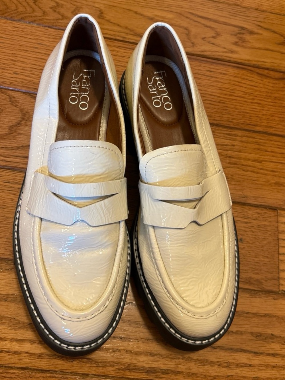 Franco Sarto Cream Patent Penny Loafers for Women